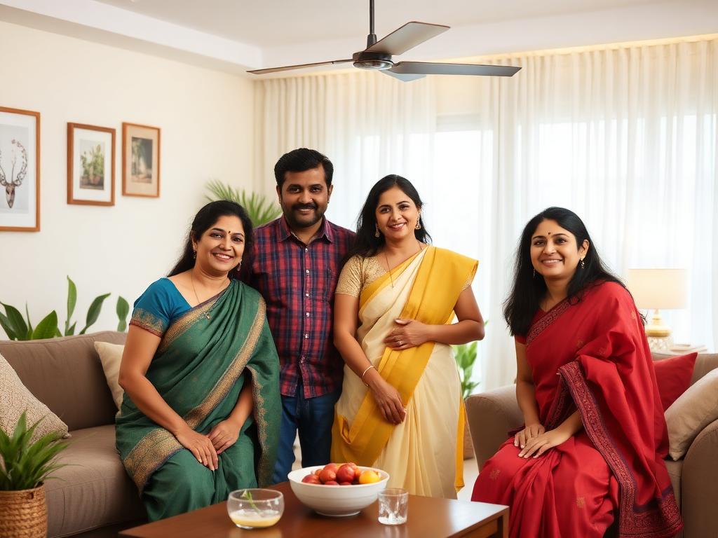 Indian family with trusted housekeeper